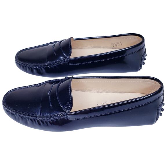 TOD'S Gommino Black Patent Leather Driving Shoes Penny Loafers Women's 36/US6 - Picture 1 of 16